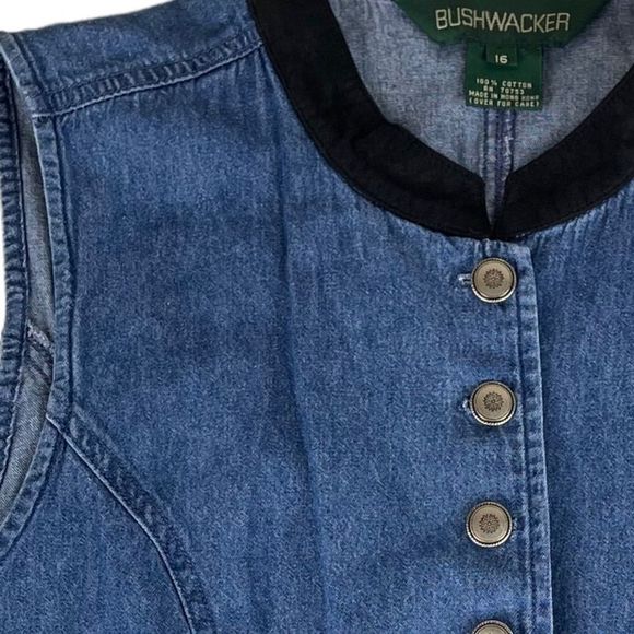 Denim High Neck Button Front Vest w/ Silver Buttons Sz 16 - Picture 2 of 6